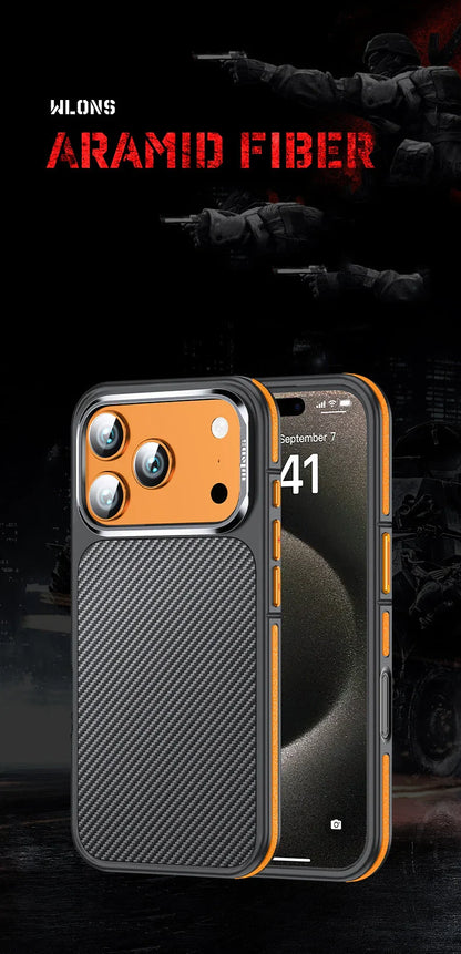 Conelz For 600D Kevlar Series Iphone pro 17 Pro Case with Magnetic Metal Camera Ring Wrapped Edge for iPhone 17 pro max Case