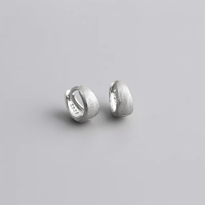 925 Sterling Silver Fine Matte Simple Wide Huggies Gothic Hoop Earrings for Women Unisex Piercing Rock Jewelry Ear Buckle