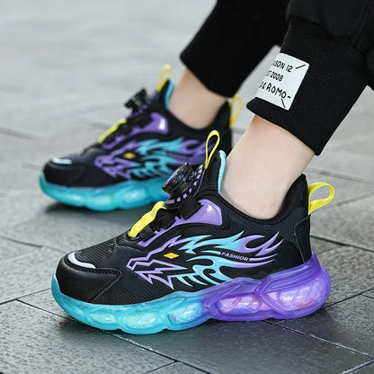 New Boys Sport Shoes Kids Anti-Skid Basketball Sneakers Lightweight Outdoor Running Shoes Children Training Swivel Buckle Design