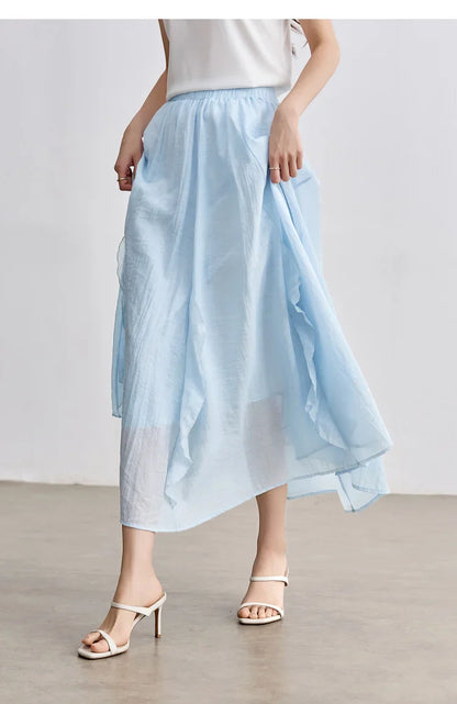 Women Summer Skirts 2026 High Waist Sweet Pleated A Line Ankle-Length Skirt Ladies Elegant Casual Clothes W52QA2169