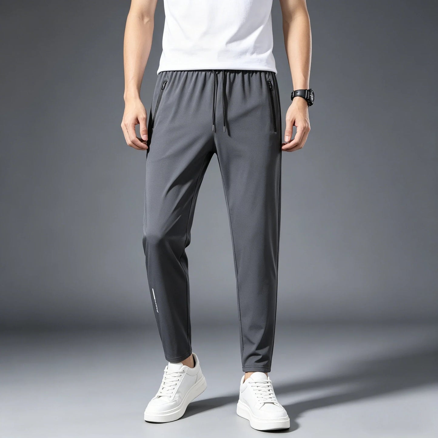 Men's Summer Lightweight High-Stretch Ice Silk Pants, Quick-Dry Breathable Ice Silk Sports Sweatpants for Running & Fitness