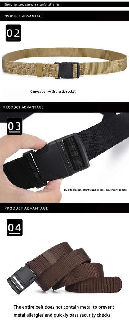 Men's Belt Without Metal Plastic Buckle Belt High Quality Canvas For Nylon Belt Tactical Belt Outdoor Woven Belt Neutral Belts
