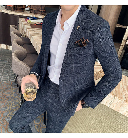 S-7XL Jacket + Pants / Luxurious High -end Brand Solid Color Men's Casual Business Slim Suit Two -piece Suit Groom Wedding Suit