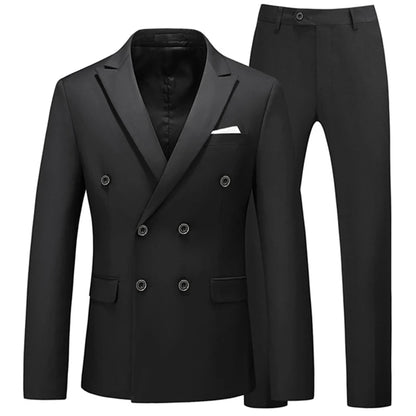 2 Pieces Double Breasted Formal Men Suits Slim FitGroom Tuxedos for Wedding Peaked Lapel Custom Male Blazer Prom Daily Wear