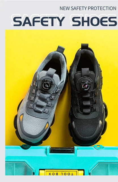 Men's Safety Work Shoes Anti-smash Anti-puncture Rotating Button Fashion Sport Boots Protective Security Men's Footwear
