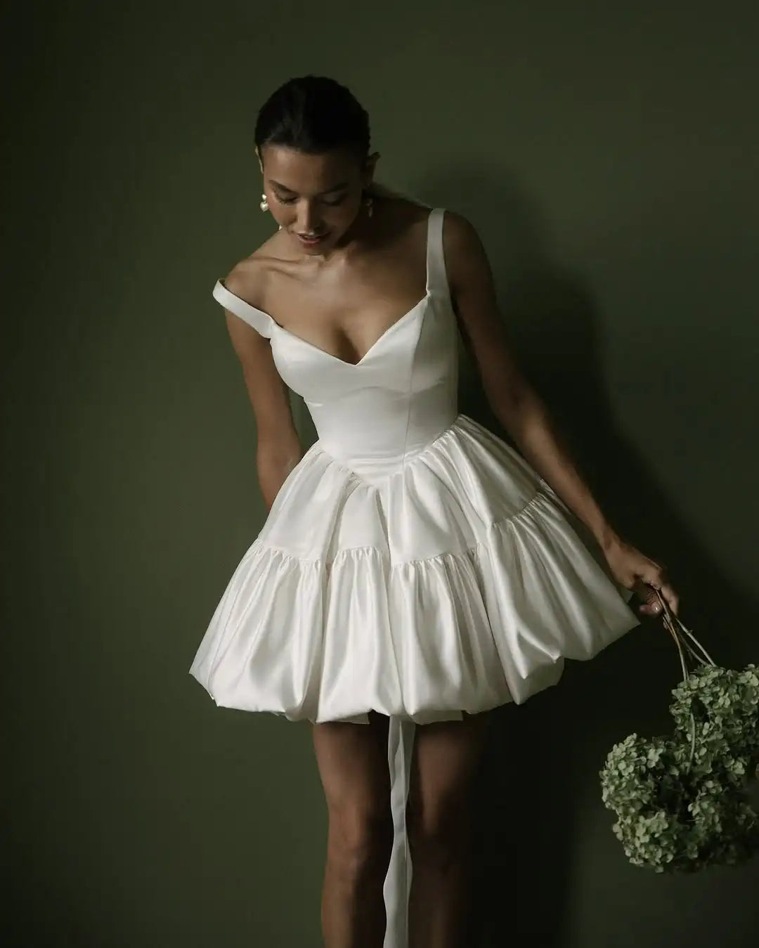Ivory Satin Short Wedding Dress Ball Gown Mini Bridal Gowns Customized Vestidos De Novia
