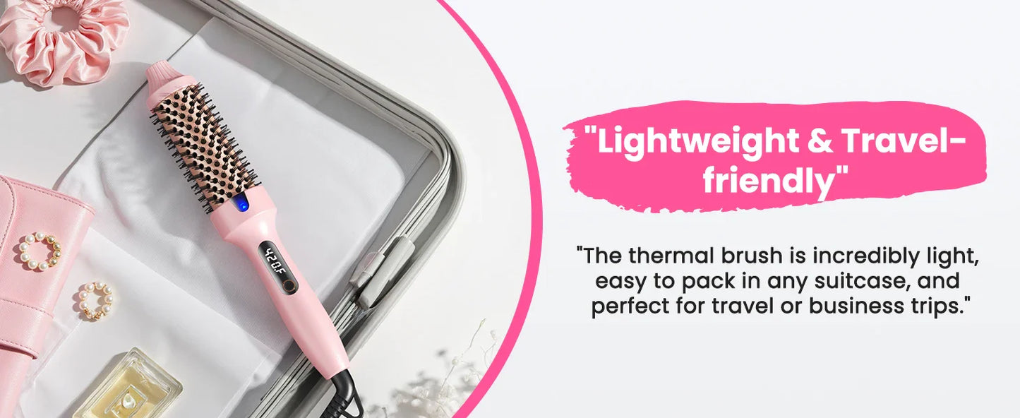 Ionic Thermal Brush Dual Voltage 6 Temperature Settings & LED Digital Display For Curling And Straightening Hot Air Styler