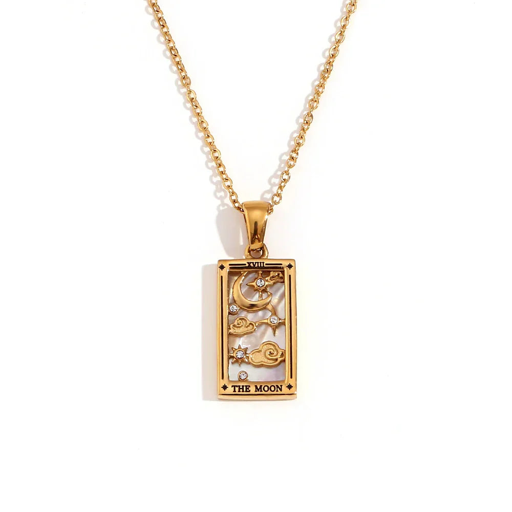 Original New Tarot Queen Lover Magician Moon Necklace Tarnish Free Stainless Steel Jewelry 18K Gold Plated Decoration