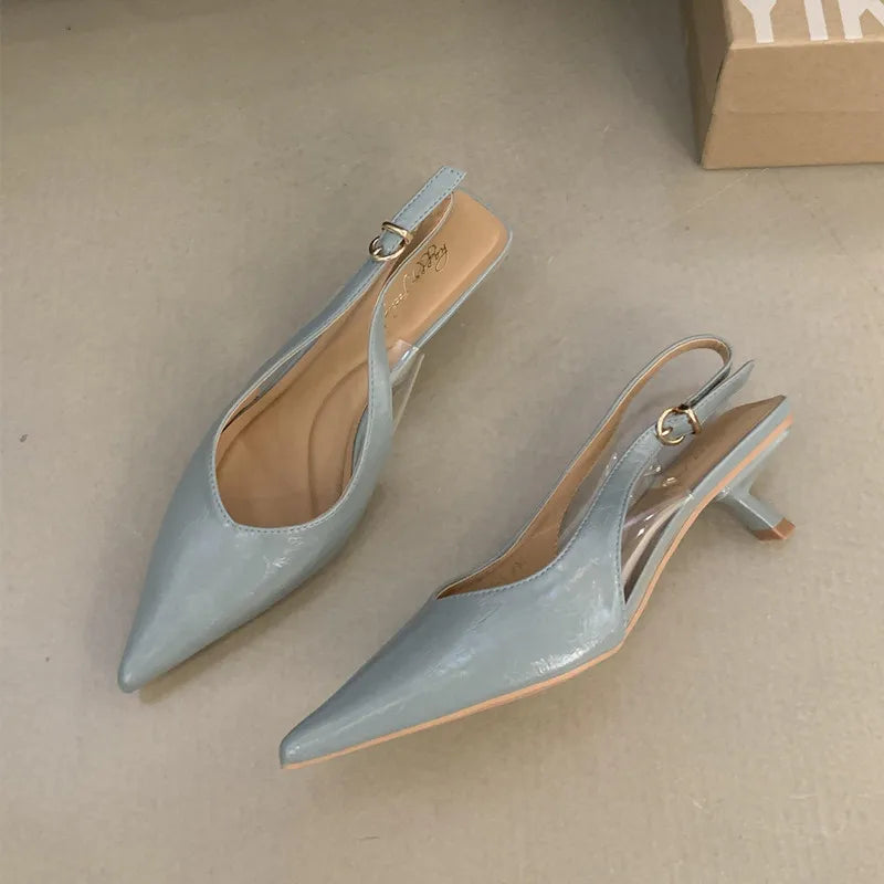 Women Sandals Pointed Toe Elegant Low-heel Shoes Summer Fashion Slingback Woman Mules Shoes Pumps Dress Shoes