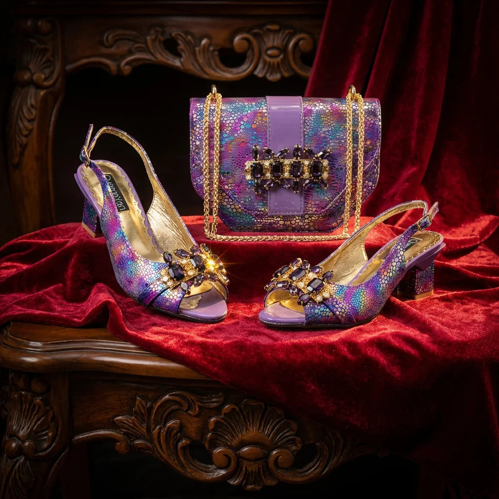 2026 New Elegant Rhinestone Peep Toe Women High Heels Sandals Italian Design with Coordinating Green Handbag Party Shoes and Bag