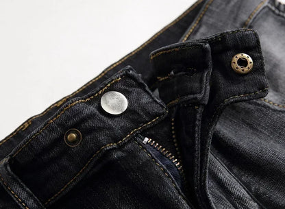 Calça Jeans Masculina Nova Casual Moto Hip Hop Rua Equitação Elástica Slim Reta Patchwork Moda Calças Jeans Masculinas