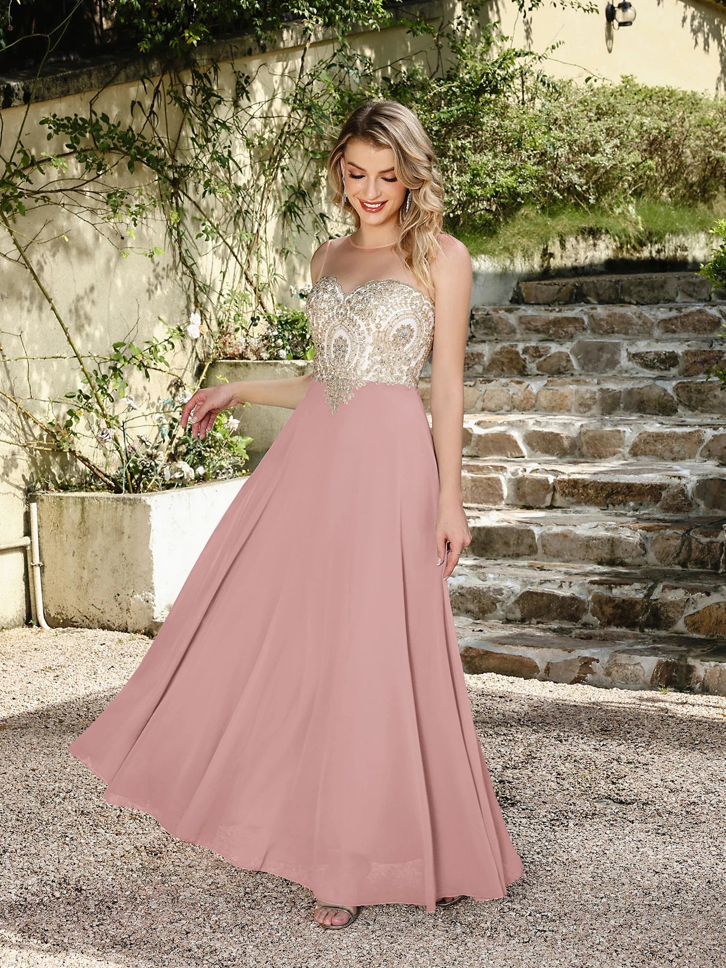 Elegant Sweetheart Prom Dress with Gold Embroidered Bodice & Flowing Chiffon Skirt for Homecoming & Formal Events