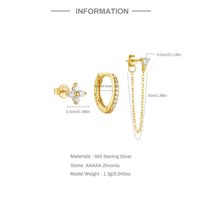 CANNER Set Double Layer Smooth Classic Hoop Earrings For Women 925 Sterling Silver Ins Flower Color Zircon Earrings Fine Jewelry