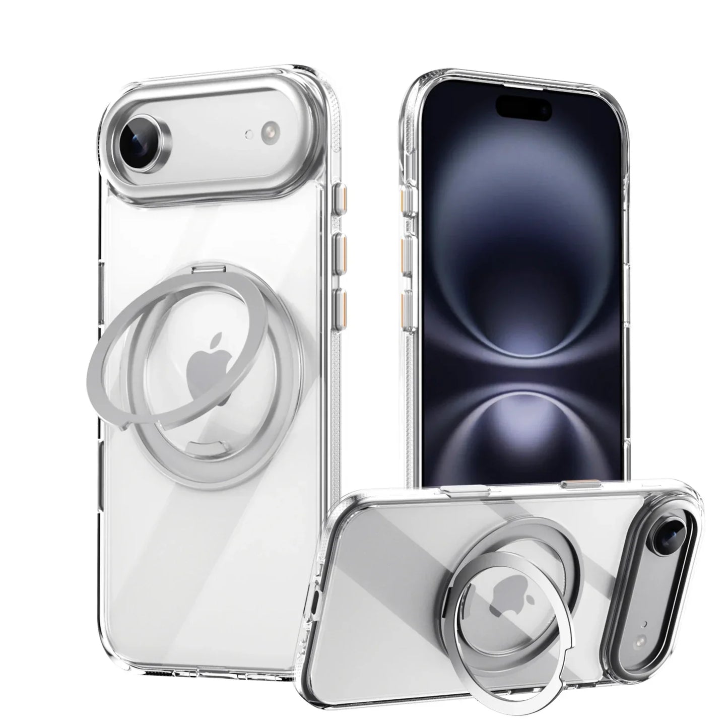 360° transparent Round ring Case for IPhone 12 13 14 15 16 Pro Max Fall prevention funda Cover sling Metal buttons 17 Air case