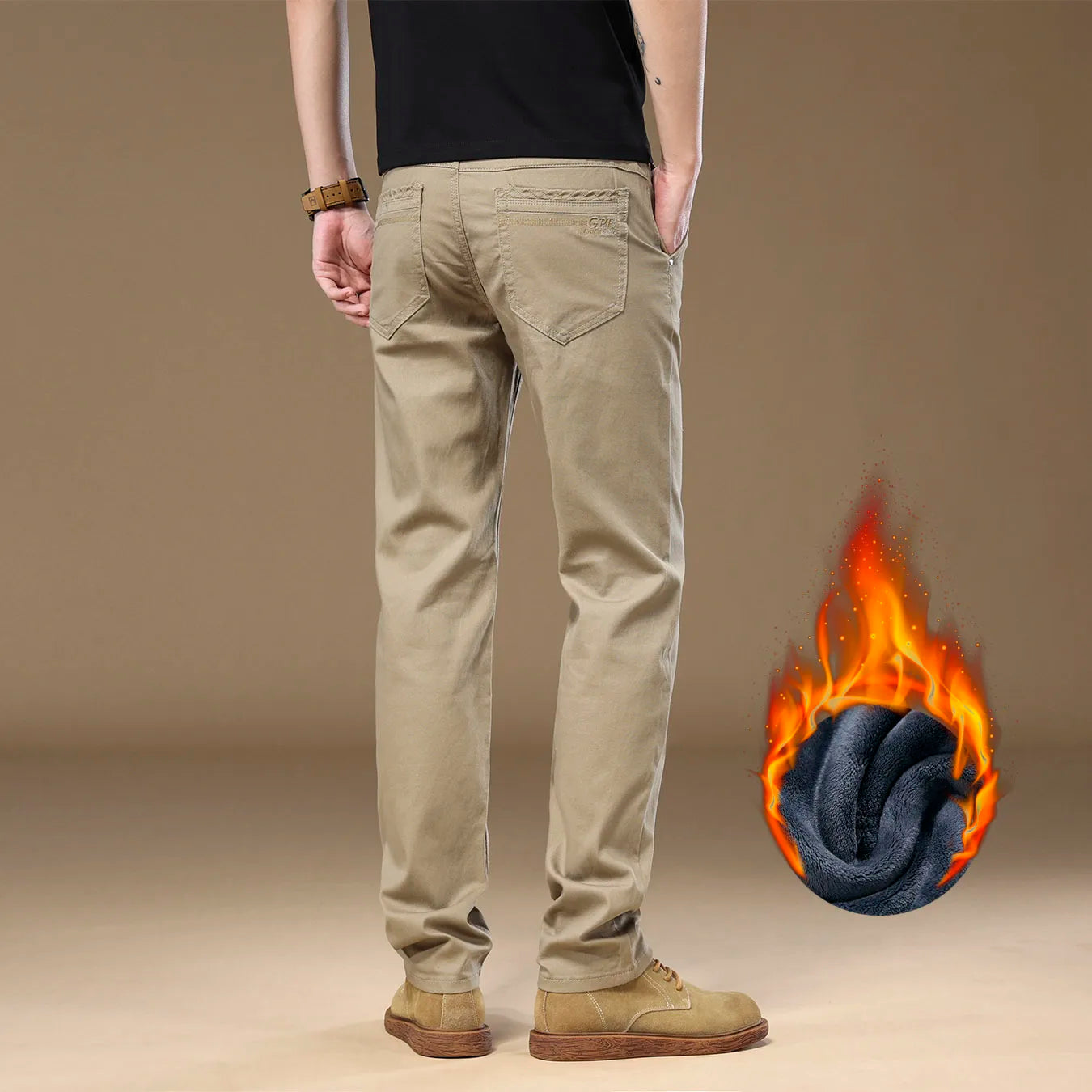 3 Colors Men's Fleece Casual Pants 97% Cotton Warm Velvet Elasticity Business Trousers Straight Fashion Korean Thicken Pants