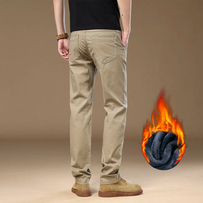 3 Colors Men's Fleece Casual Pants 97% Cotton Warm Velvet Elasticity Business Trousers Straight Fashion Korean Thicken Pants