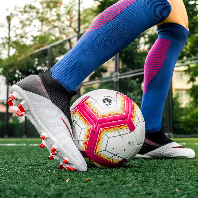 Big Size 49 48 Pro Soccer Boots Long Short Spikes Ankle Boots Children PU Leather Soccer Training Sneakers Outdoor Football