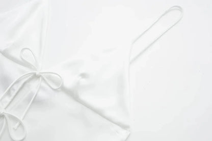 Women Front Bow Tie Top Elegant V Neck Solid Camis Sleeveless Backless Sexy Lady Straps Tanks Y2k Female Slim Crop Tops