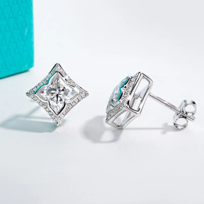2.4cttw Four-Leaf Clover Cut Moissanite Earrings 925 Sterling Silver Princess Shape Stud Earring for Women Jewelry