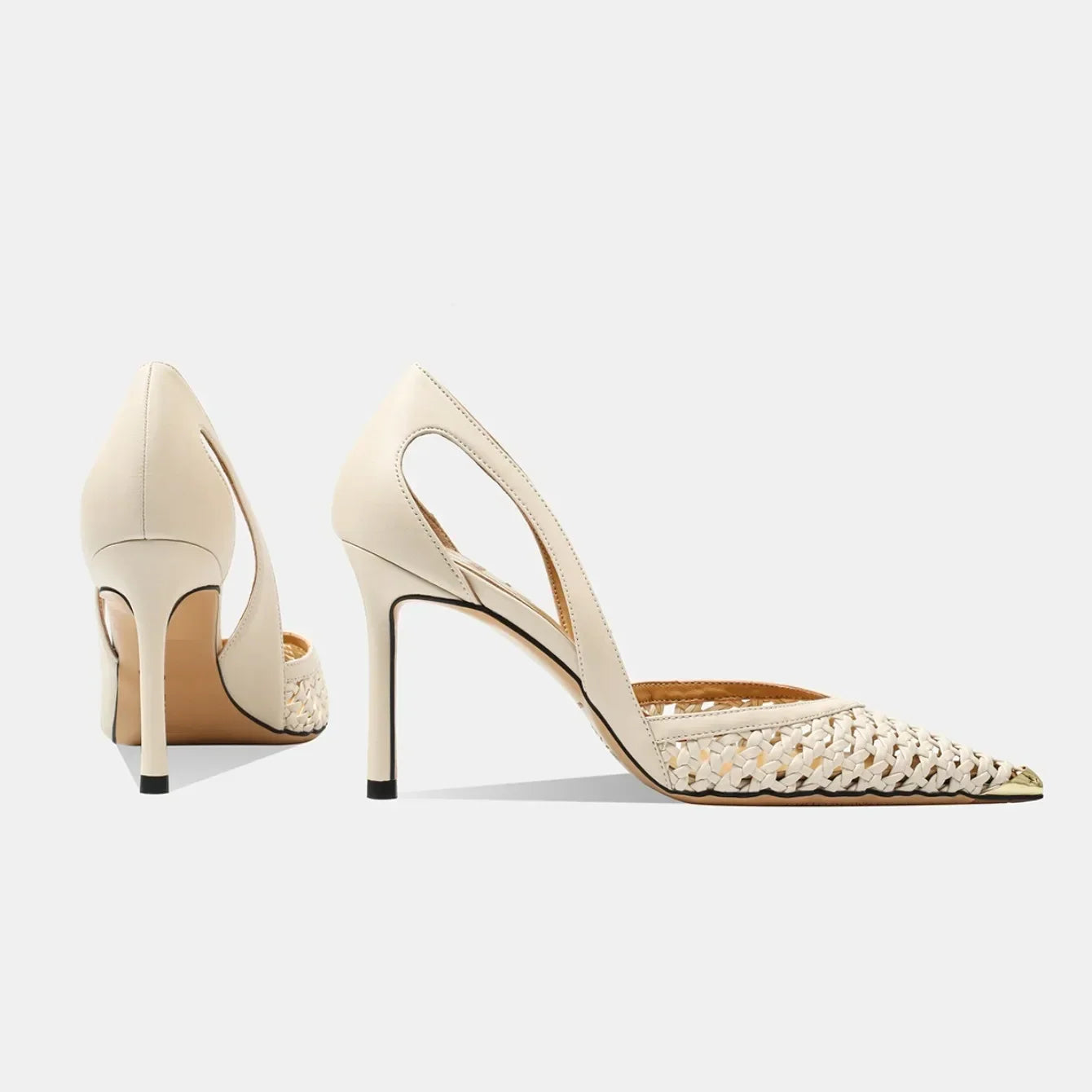 Women Hollow Sandals Elegant Pointed Toe Metal Straps High Heels Shoes Women Elegant Fashion Concise Sandals  Zapatos De Mujer