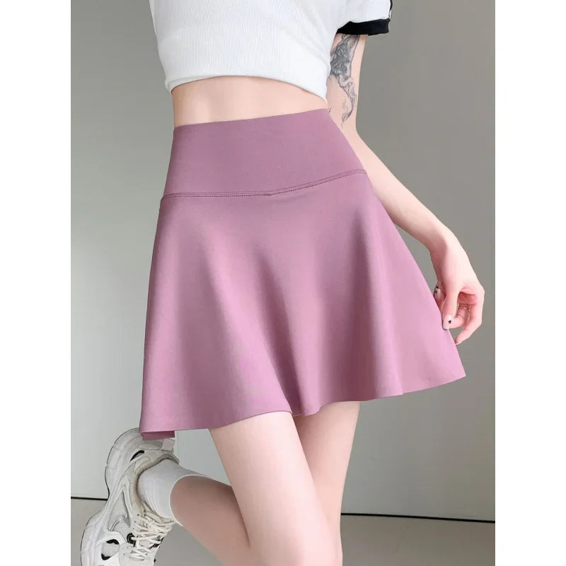 Women Summer Fake Two Pieces Sports Skirt Anti-Chafing Anti-Slip Tennis Badminton Yoga Skirt Pleated White Mini Skirt  Running