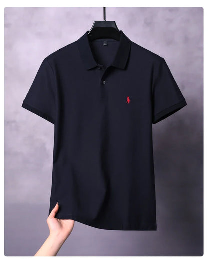 High end 100% cotton men's short sleeve solid color polo shirt light luxury brand embroidered business casual summer New T-shirt