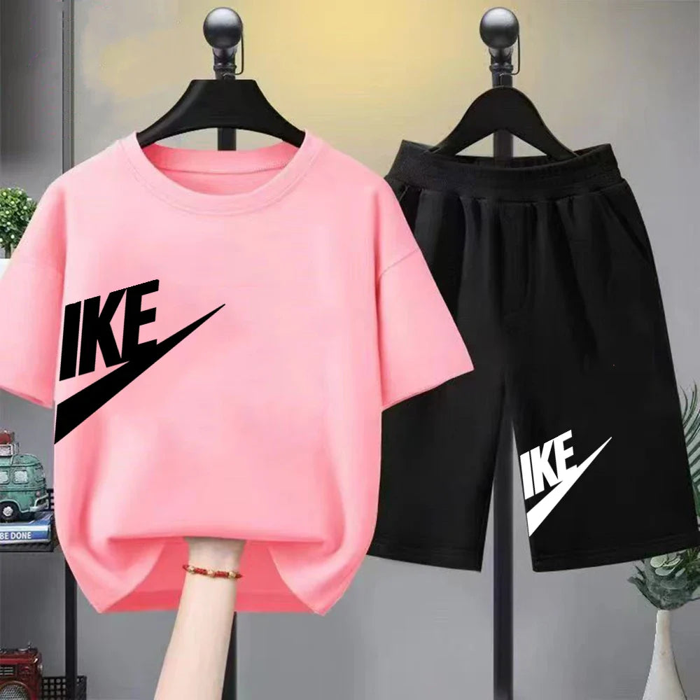 Summer Brand black T-shirt+Shorts Two-piece set Kids Clothing Fashion Letter Boy Girl3-12Yrs Sports Short-sleeved Casual Set