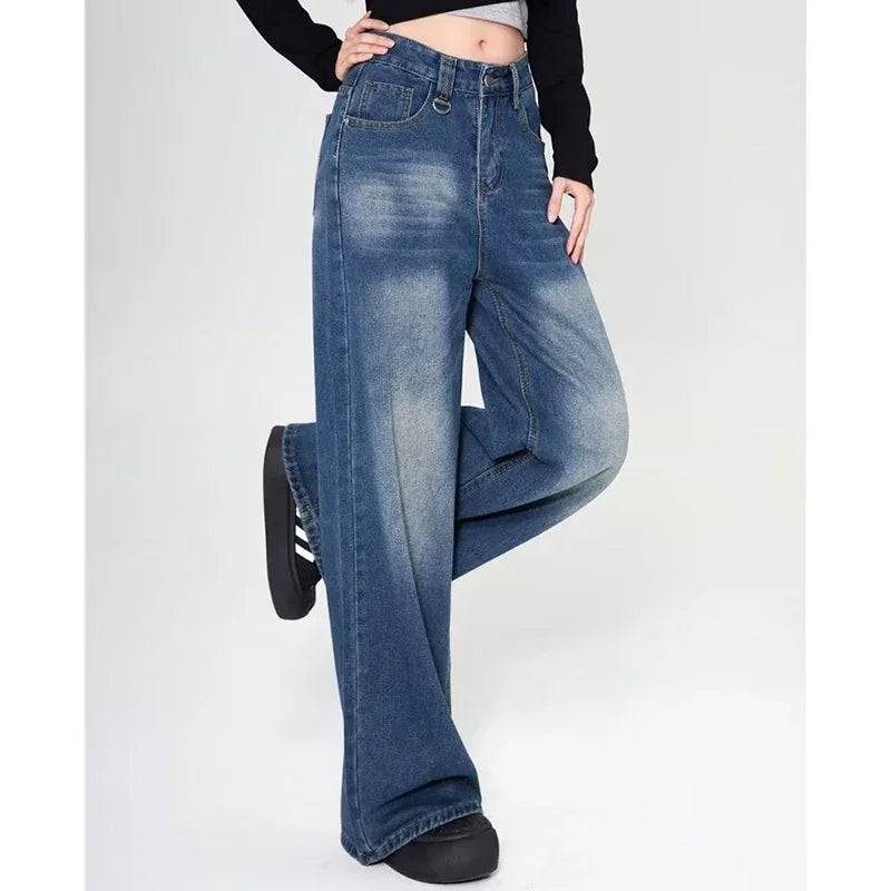 Summer Men Baggy Jeans Unisex Vintage American Style Straight Wide Leg Denim Pants Fashion Brand Hot Sale Casual Trousers