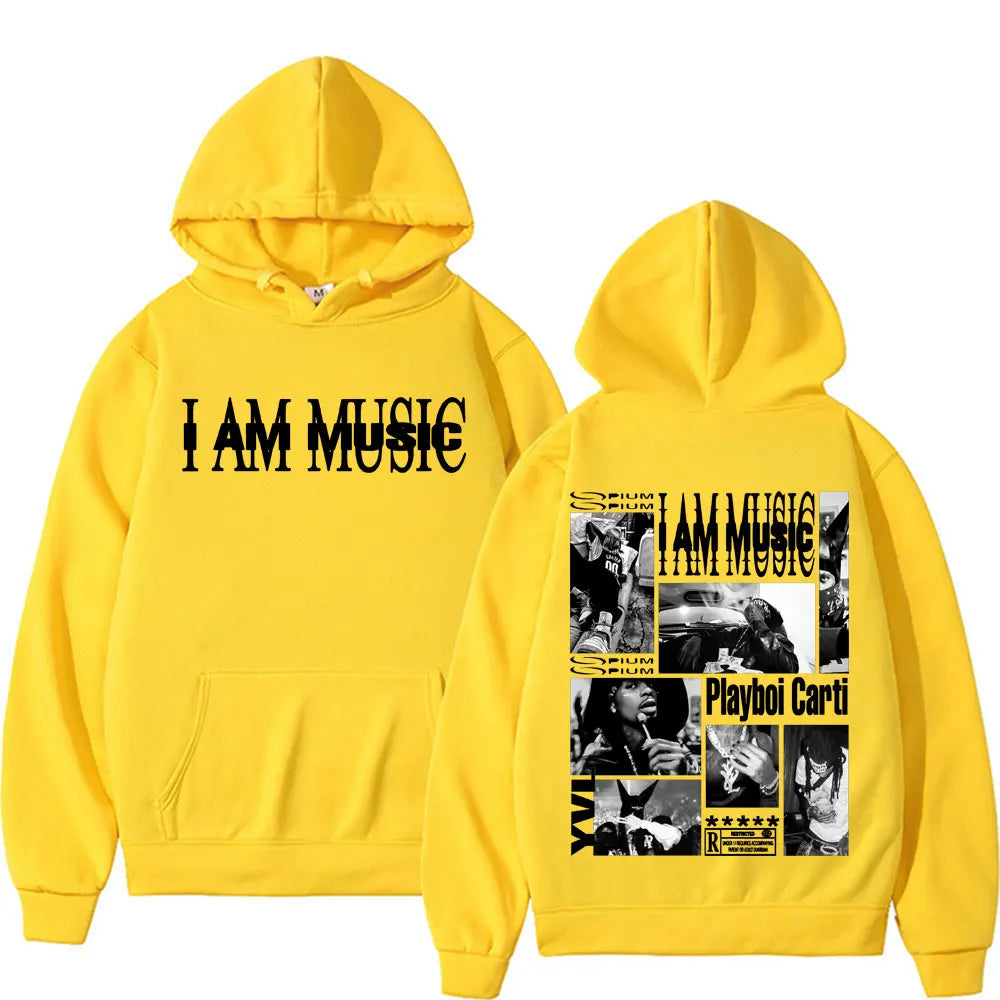 Rapper Playboi Carti I AM MUSIC Album Logo Hooded Men Fashion Gothic Hip Hop Street Sweatshirt Male Casual Fleece Comfort Hoodie