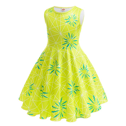 Girl Joy Inside Cosplay Out Dress Children Birthday Gift Kid Carnival Theme Party Vestido Cartoon Outfit Print Role Play Apparel