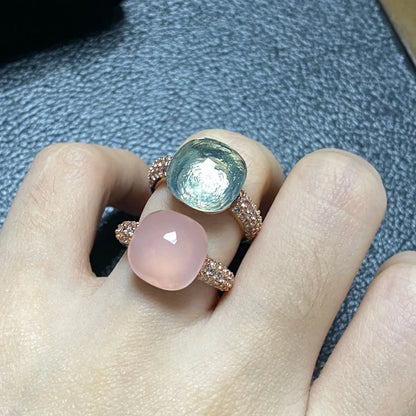 Original Design Pink Crystal Zircon Ring Candy Style Flat Ring for Women Wedding Party Fashion Jewelry Gift
