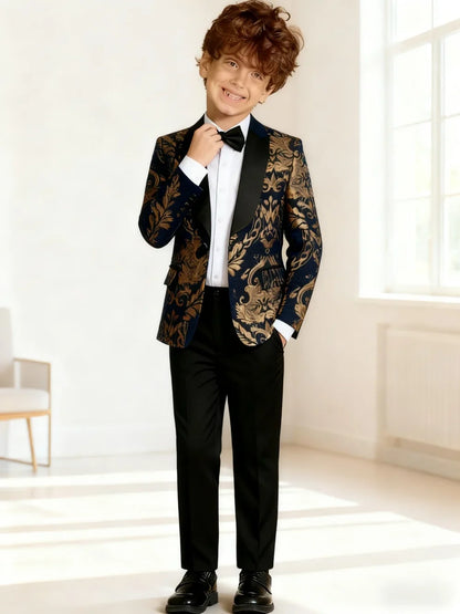 Premium Gold Embroidery Suit Set for Boys 3-14 Yrs Communion Suit Jacket Vest Pants Set Stylish Shawl Collar Children Tuxedo