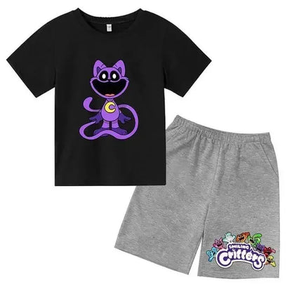 Smiling Critters Cartoon Print Kids Summer Cute 2pcs Soft T-shirts+Pants Suits 2-13Years Boys Girls Casual Sets Children Clothes
