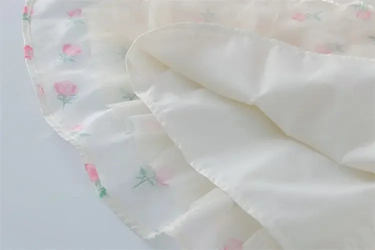 1-8 Years Old Summer Full Print Rose Flower Lace Girls Dress Big Bow Pearl decoration Princess Party Dress For Kids
