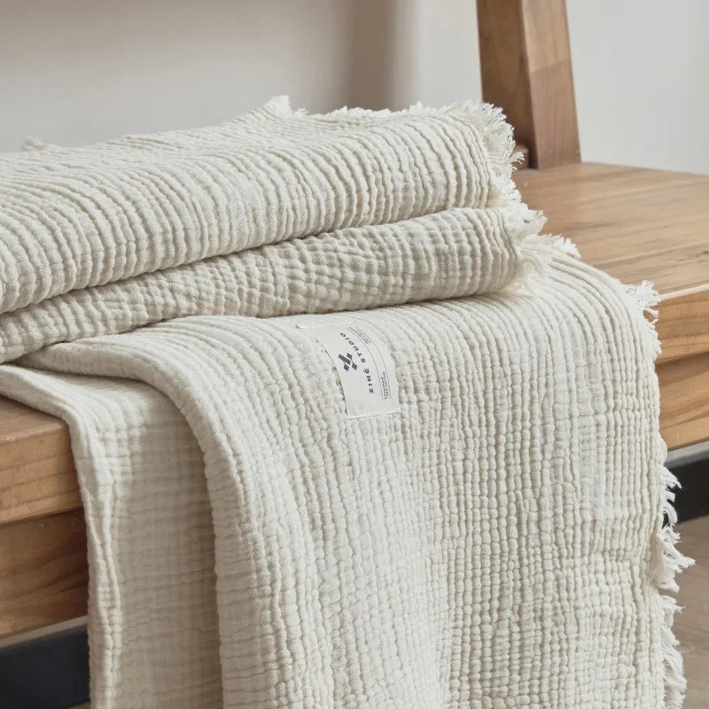 Maillard Cotton Blankets Four Layers Of Gauze Sofa Cover Blanket With Tassel AB Side Office Nap Decorative Bed Muslin Blanket