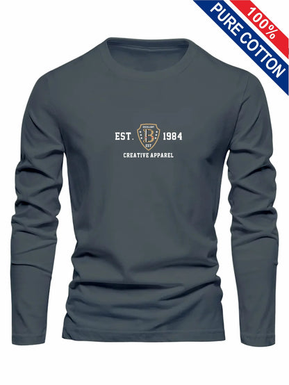 Men's 100% pure cotton loose and comfortable casual sports THE ORIGINALS letter printed round neck long sleeved T-shirt top