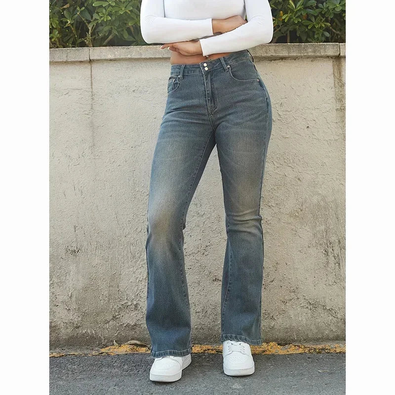 Women Stretchy Low Rise Jeans Female Retro Blue Skinny Denim Pants