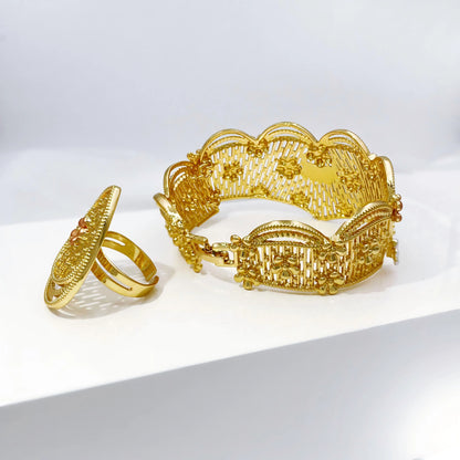 Jewelry Set For Women Tricolor Plating Luxury Design Necklace Earrings Bangle And Ring Full Set Jewelry Wedding Party Gift