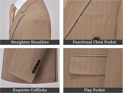 2pc Striped Double Breasted Men’s Suit Set(Jacket+Pants) Business Formal Man Suits Wedding Party Prom Dinner Work Travel Dinner