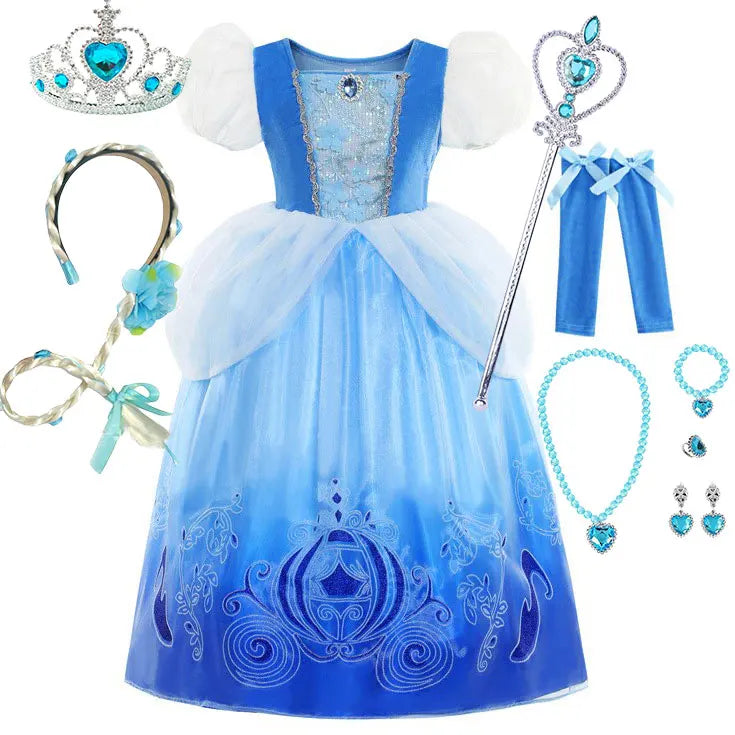 Cendrillon Inpired Princess Ball Gown Costume Play Purim Festival Dress Fairy Tale The Glass Slipper Role Play Apparel 3-10Yrs