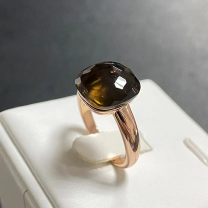 Trendy 12.6mm Flat Rose Gold Ring 35 Candy Colors Green Amethyst Turquoise Crystal Jewelry Gift for Women
