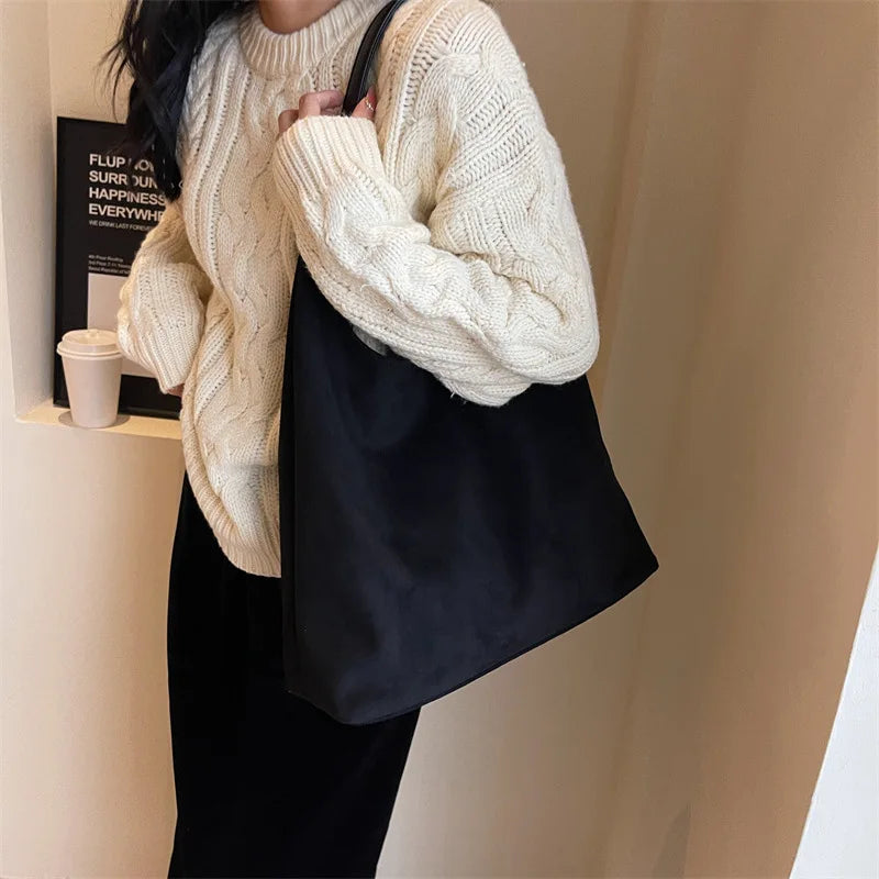Korean suede bucket bag, women's casual commuting shoulder tote bag, autumn/winter 2025 new underarm set bag