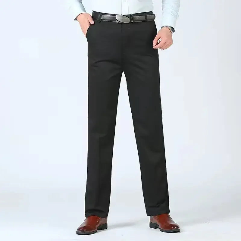 Summer Thin Autumn Thick Men's 100% Cotton Straight Suit Pants Loose Trousers Business Solid Khaki Casual Brand Clothes GOZBKF
