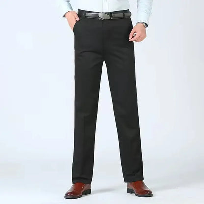 Summer Thin Autumn Thick 100% Cotton Straight Suit Pants Men's Loose Trousers Business Solid Green Casual Brand Clothes GOZBKF