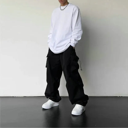American Style Casual Pants Cargo Trousers High Street Drawstring Workwear Trendy Loose Versatile Straight Wide-Leg Casual Pants