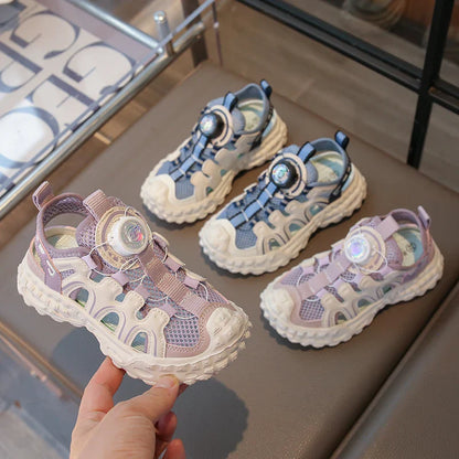Children's Sports Sandals 3-18 Years Old Blue Hollow Breathable Boys Girls Casual Shoes Light Purple Soft Non-slip Kids Sneakers