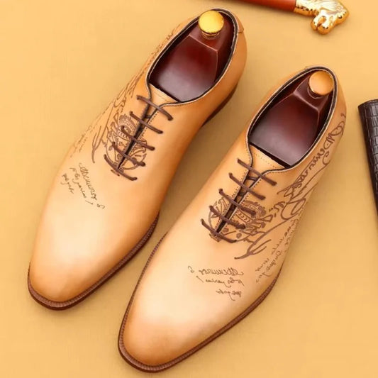 First-layer Cowhide One-piece Leather Oxford Shoes With Laser Engraving Men's Business Formal Shoes Oxfords Social Shoes Man