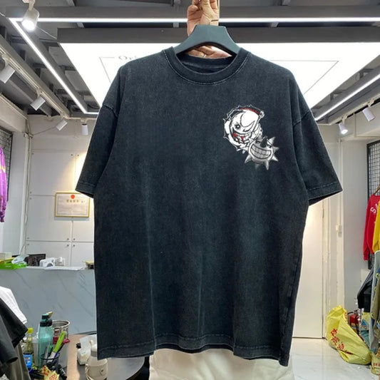 Summer Men's Washes T-shirts Japanese Anime ONE PIECE Buggy Graphic Clothing Harajuku Y2K Oversized 100% Cotton Half-sleeve Tops