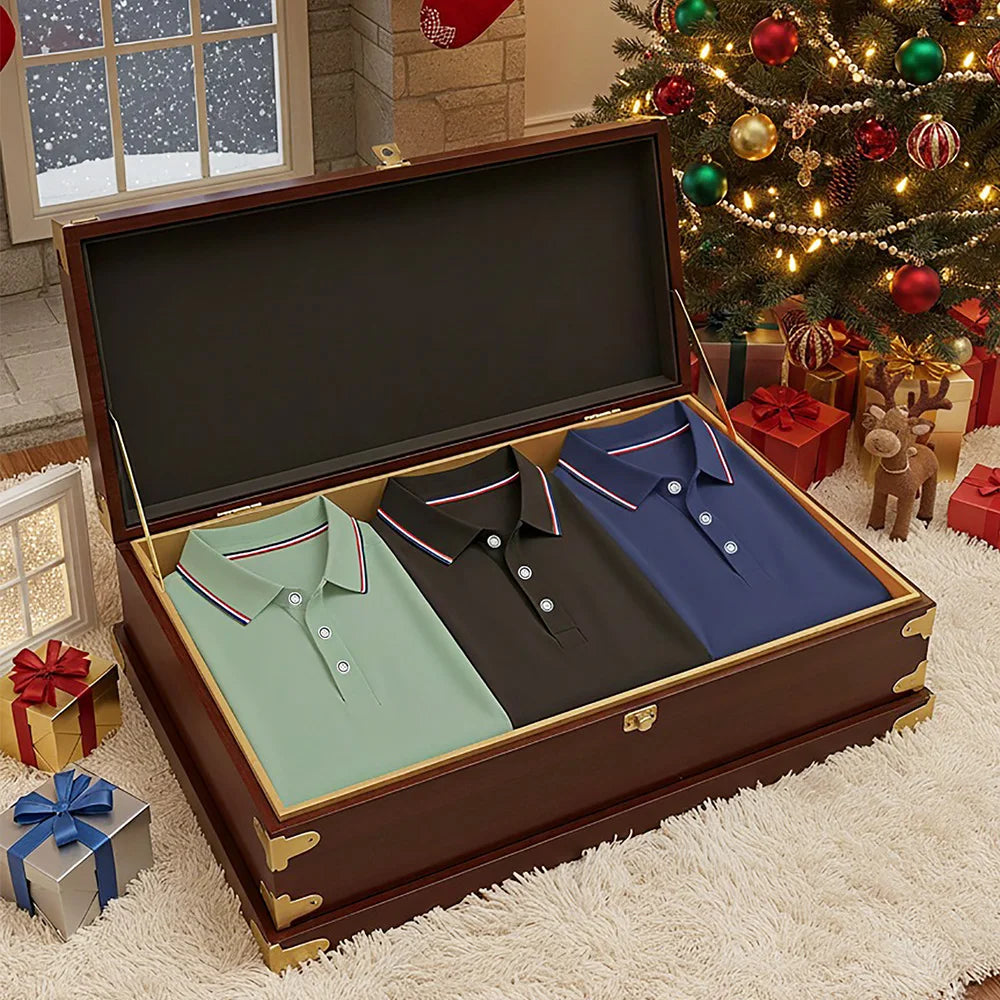 3pcs Men'S Polo Shirt Set Breathable Moisture-Wicking Wrinkle-Resistant & Quick-Dry Business Classic Style Men's Christmas Gifts