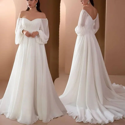 Elegant Puff Sleeve White Maxi Dresses Women Evening Party Outfit 2024 Autumn Off Shoulder Strapless Backless Floor-Length Dress